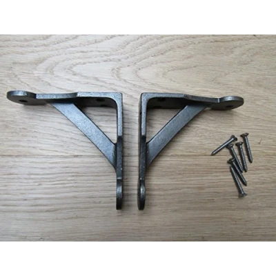 Image of Ironmongery World Pair Of Cast Iron Penny End Rustic Shelf Bracket Wall Support Books Storage (6&quot;)