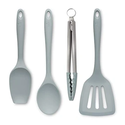 Image of Zeal JSET40B Non Stick Silicone Cooking Tongs, Turner, Spatula Spoon &amp; Cooks 4 Piece Set Duck Egg Blue