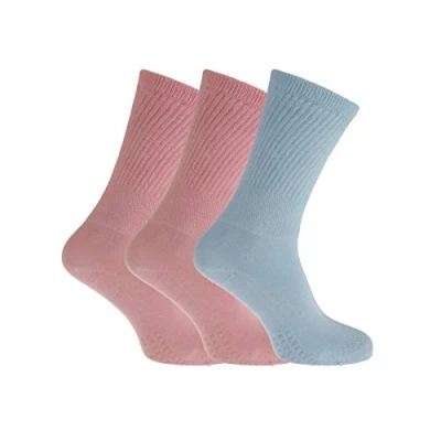 Image of Women&#039;s Extra Wide Comfort Fit Diabetic Travel Socks Gentle Grip Loose Top (3 Pair Pack) (Pastel)