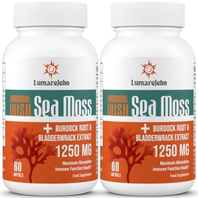 Image of Sea Moss Complex 30,000 mg High Strength Wildcrafted Irish Softgels with Bladderwrack &amp; Burdock Root 30:1 Extract North Atlantic Supplement, Vegan (120 Capsules)