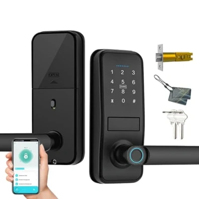 Image of Smart Lock, Keyless Entry Door Lock with Sleek Matte Black Handle, Electronic Keypad Deadbolt, Fingerprint &amp; Touchscreen Keypad, Biometric Bluetooth for Front