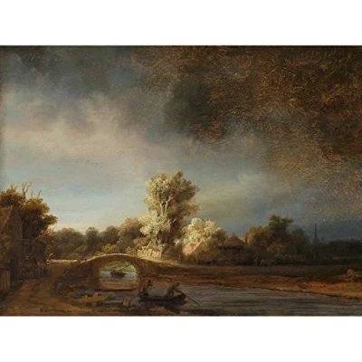 Image of Artery8 Rembrandt Landscape With A Stone Bridge Art Print Canvas Premium Wall Decor Poster Mural