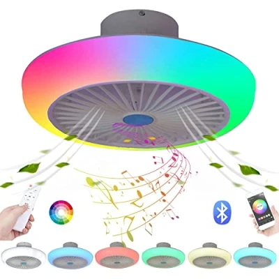 Image of VOMI RGB Ceiling Fans with Lights Remote &amp; APP Control Dimmable Fan Light LED Bluetooth Speaker Music Color Changing Children Bedroom Silent Lamp 46cm, White