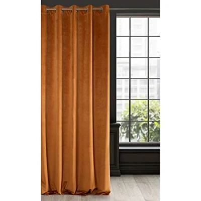 Image of Eurofirany Soft Plain Opaque Velvet Curtain with Eyelets 1 Unit, Thick Fluffy Panel Drape Classic Glamour Elegant Living Room Bedroom, W55&#039;&#039; x L98.4&#039;&#039;, 140x250 cm, Rust Brown