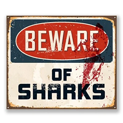 Image of 2 x 10cm Beware of Sharks Sticker Car Laptop Decal Sign Scuba Diving Dive #6526 (10cm Wide 8.5cm Tall)