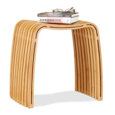 Image of Relaxdays Bamboo Hallway Stool, Elegant Footrest in Scandinavian Design, Natural Chair; Backless