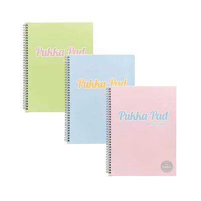 Image of Pukka Pad Pastel A4 Jotta Notebooks Pack of 3 Wirebound Notepads with 200 Pages, 100 Sheets 80GSM 8mm Feint Ruled Paper and Perforated 4 Hole Punched Margins Pink, Blue, &amp; Green, 29.7 x 22.4 cm