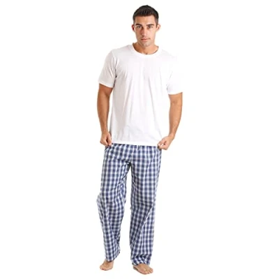 Image of Undercover Mens Cotton Rich Pyjamas 7492 White/Blue Check XL