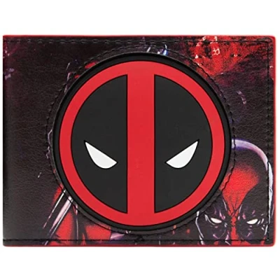 Image of Marvel Deadpool Animated Antihero Face Red ID and Card Bi Fold Wallet, One Size