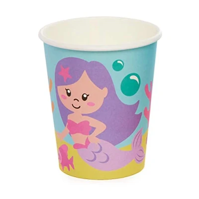 Image of Baker Ross FC985 Magical Mermaid Party Cups Pack of 10, Kids Cups, Paper Disposable Birthday Tableware,