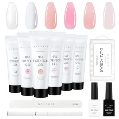 Image of Makartt Nail Extension Kit, Builder Gel Kit Natural colour with Base Top Coat for DIY Art Starter Set
