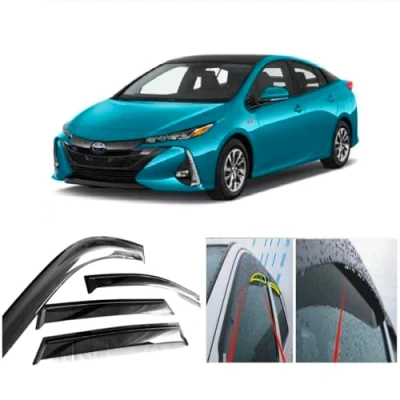 Image of AC WOW 4x compatible with Toyota PRIUS XW50 2015 2016 2017 2018 2019 2020 onwards Wind Deflectors Dark Smoke Tinted Acrylic Glass Door Side Windows WeatherShields Visors Rain Snow Sun Guards