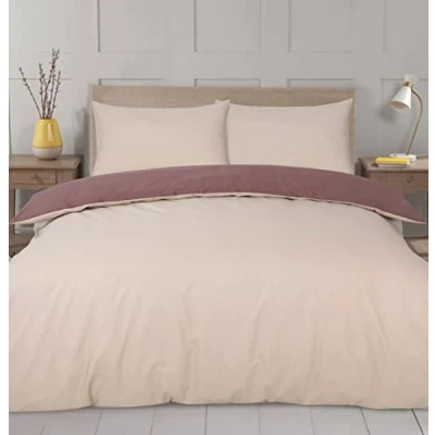 Image of Night Comfort Percale Duvet Cover Set with Pillowcase Luxury Cotton Blend Reversible Bed Quilt and Pillow (Beige &amp; Hot Grey, Double)