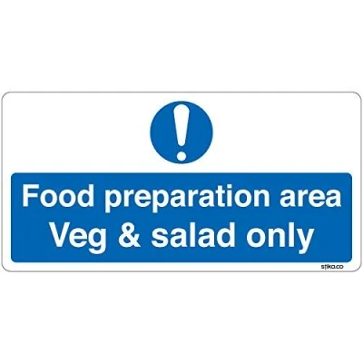 Image of Food preparation area Veg &amp; salad only 20x10cm Self adhesive Vinyl Sticker Safety Sign