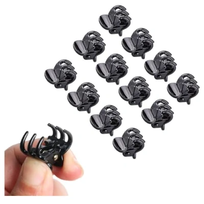 Image of Small Hair Clips x12, Stylish Mini Black Claws, Beauty Accessories, Pin Clamps for Hair, Styling Clips, Claw By TRIXES