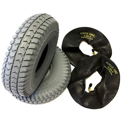 Image of CST Wheelchair Tyre 3.00 4 (260x85) Pack of 2 Grey Tires + Valves with angle valve, Durable PR Strong Block Profile Spotlight Mobility Scooter, Wheelchair, OEM quality