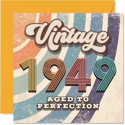 Image of 76th Birthday Card for Men Women Vintage 1949 Aged To Perfection Happy 76 Cards Dad Wife Brother Nan Husband Sister, 145mm Bday Greeting