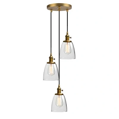 Image of Phansthy Retro Industrial Pendant Lights with Clear Glass Shade, E27 Edison Kitchen Light Fixture 3 Chandelier Flush Mount Ceiling Hanging Lamps for Living Room Dining (Antique)