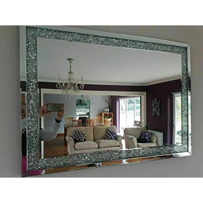 Image of LARGE JEWEL WALL MIRROR LOOSE DIAMANTE NEW CRYSTAL SQUARE DECOR GIFT 120CM x 80CM