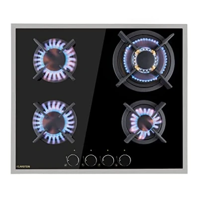 Image of Klarstein Gas Cooker, 4 Burners Hob, 8000W Built In Four Ring Electric Campervan Cooktops Cookers, Stainless Steel Glass Top Wok Burner, Kitchen Stoves LPG Cooker Units