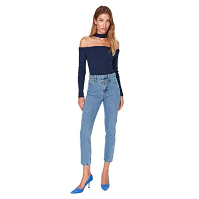 Image of Trendyol Women High Waist Straight Leg Mom Jeans Blue