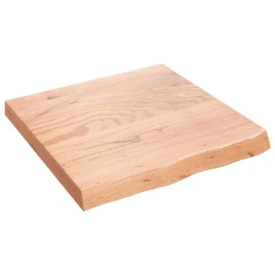 Image of vidaXL Handcrafted Table Top in Light Brown Solid Oak Wood with Varnished Finish, Versatile 60x60 cm Replacement Tabletop for Diverse Bases Features a Natural Live Edge