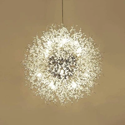 Image of CAI HAI Modern Crystal Chandelier, pyrotechnic Dandelion Decorative Chandelier for Living Room, Dining Bedroom, Kitchen (Silver, 16)