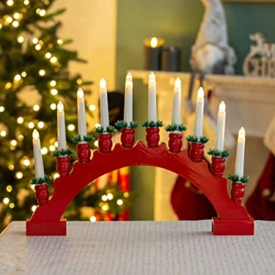 Image of Christmas Workshop 10 LED Red Arched Wooden Candle Bridge Light