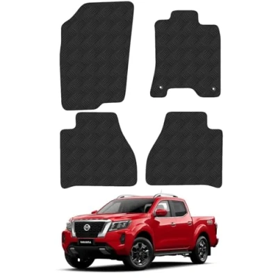 Image of 5mm Rubber Floor Mats for the Nissan Navara (2016 2022) UK Models Custom Van Accessory Tailored fit Heavy Duty, Waterproof &amp; Anti Slip Work with Clips