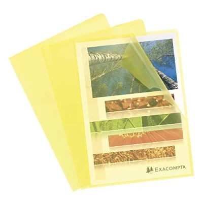 Image of Exacompta Ref 56116E Grained PP Cut Flush Folder Suitable For A4 Documents, 0.1mm Polypropylene, Top Right Opening, Out Easy Opening Yellow (Bag of 10)