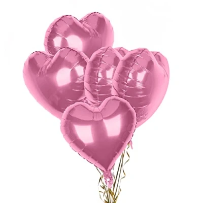 Image of Pack of 5 Pink Heart Balloons, 18 Inches Shape Foil Balloons Helium for Valentines Engagement Bridal Shower Graduation Baby Wedding Anniversary Birthday Party Decorations