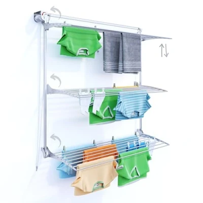 Image of foxydry Tower Vertical Retractable Clothes Airer for Indoor and Outdoor Use (150, Grey)
