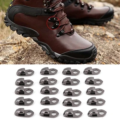 Image of AYNEFY Boot Lace Hooks, 20 Pcs DIY Shoe Hooks Fittings with Rivets Climbing Shoelace Buckle Handbag Straps Connector for Hiking Shoes Mountaineering Boots Repair