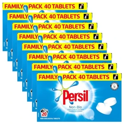 Image of Persil Laundry Tablets Family Pack Gentle next to Skin Touch on Stains New Concentrated Formula for Effortless Laundry, Non Bio 40 tablets, 20 Wash 1.2KG of 8