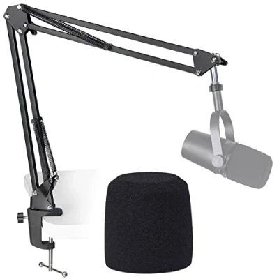Image of SUNMON Shure MV7 Boom Arm Mic Stand with Pop Filter, Adjustable Suspension Scissor Filter Compatible MV7, MV7X adn SM7B Microphone by