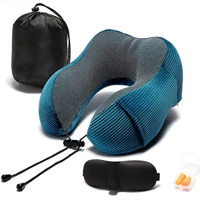 Image of Travel Pillow, Memory Foam Neck Pillow with 360 Degree Head Support Comfortable Airplane Storage Bag Lightweight Traveling for Sleeping, Car, Train, Bus and Home Use