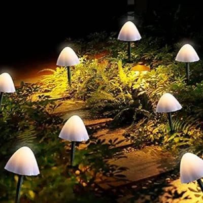 Image of Chipark Solar Lights Outdoor Garden, LED Mushroom Shape Pathway Powered Fairy String Outside Waterproof Landscape Stake Decoration for Path Patio Yard