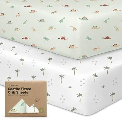 Image of 2 Pack Organic Crib Sheets for Boys, Girls Jersey Fitted Sheet, Baby Neutral, Mattress Cotton Sheets, Breathable (Roarsome)