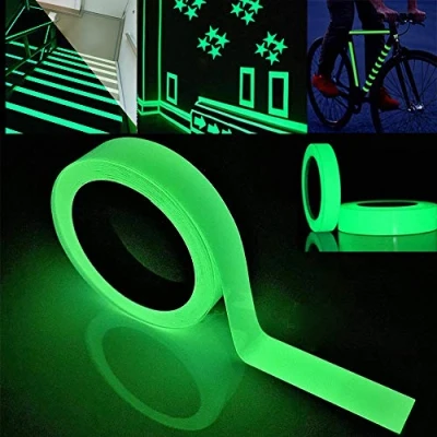 Image of QitinDasen 5m X 3cm Green Luminous Tape, Glow in The Dark Photoluminescent Self Adhesive Fluorescent Tape Sticker (1 Roll)