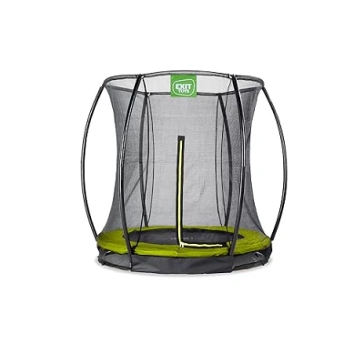 Image of EXIT Toys Silhouette Ground Trampoline 6ft Compact Inground Round for Toddlers and Kids With Safety Enclosure Net Feet System Safe Entry Great Jumping Power Green