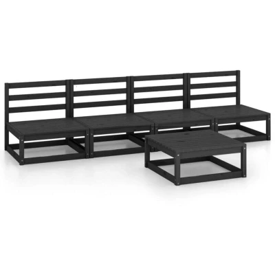 Image of vidaXL 5 Piece Garden Lounge Set Black Solid Pinewood