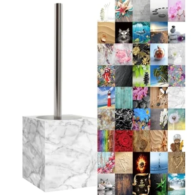 Image of Sanilo Toilet Brush and Holder, Wide choice of beautiful Stainless Steel Handle, With Exchangeable Head, Easy to clean (Marble)