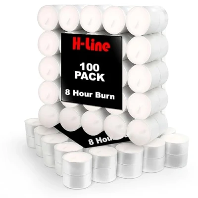 Image of H line 100 X Quality White Tea Light UNSCENTED Candles 8 Hour Burning TIME TEALIGHTS