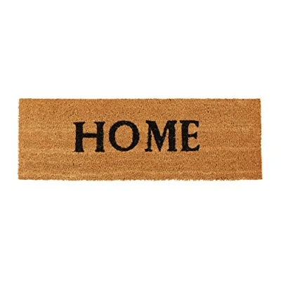 Image of Relaxdays Narrow Coir Doormat HOME Print Anti Slip Rubber PVC Underside Long Welcome Mat for the Balcony, Patio, Hallway, etc 1.5 x 75 50 cm, Natural Brown, 25 cm