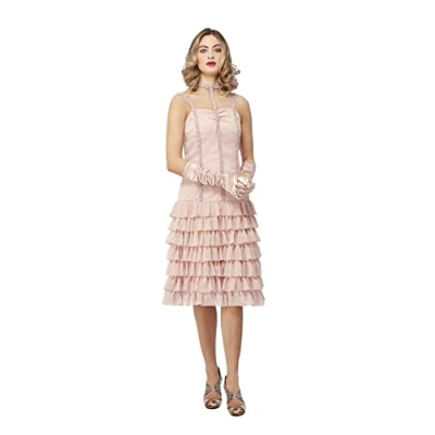 Image of Smiffys Peaky Blinders Ada Thorne Adult Costume, Dress &amp; Gloves with Iconic Flapper Style Neck Detail, Official License Fancy for Groups, Events Stag Hen Nights