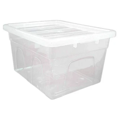 Image of Optimal Products Clear Plastic Storage Box Boxes With Lids UK BRITISH MADE Home Office Stackable Transparent Boxes, Size 5,11,24,28,35,45 Litre (5 35 Litre)