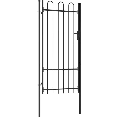 Image of vidaXL Fence Gate Single Door with Arched Top Steel 1x2 m Black