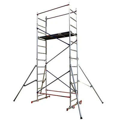 Image of Home Master DIY Scaffold Tower Aluminium at Scaffolding 150kg Load Capacity, Quick Assembly, Trapdoor Platform 5m + 4 Outriggers