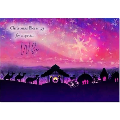 Image of doodlecards Wife Christmas Card Nativity Scene Evening Watercolour Medium Size with Plain Envelope