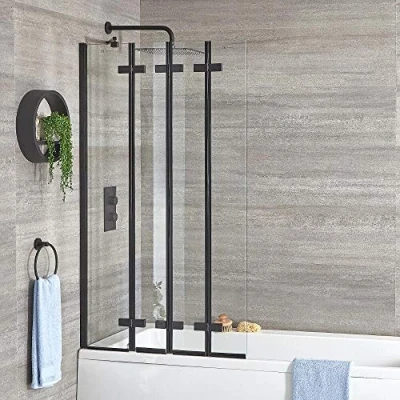 Image of Milano Nero 1400mm x 800mm Black Shower Bath Folding Glass Screen